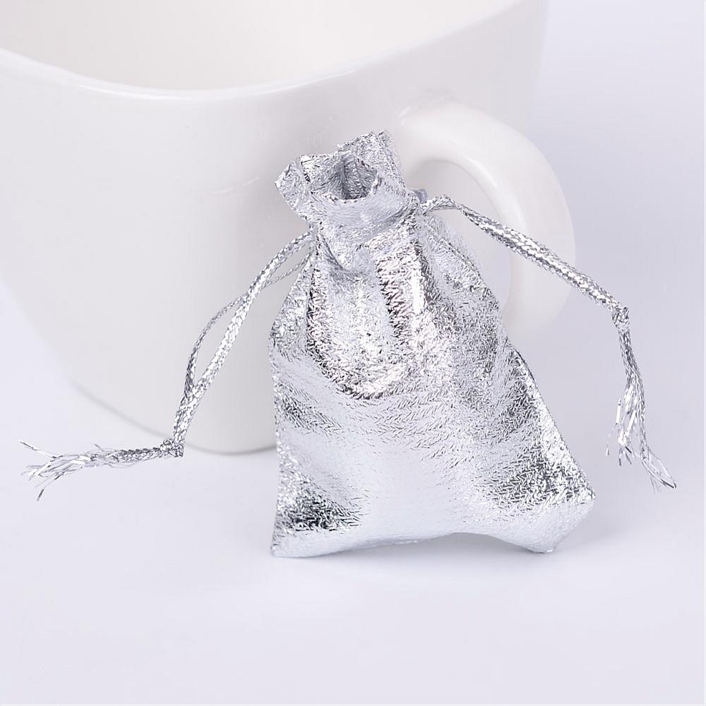 PandaHall Rectangle Organza Bags, Silver, 7x5cm Organza Rectangle Silver