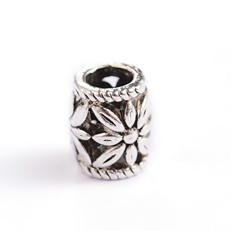 PandaHall Tibetan Style Hollow Alloy Barrel Beads, Lead Free & Cadmium Free, Antique Silver, 8x6mm, Hole: 4mm Alloy Barrel