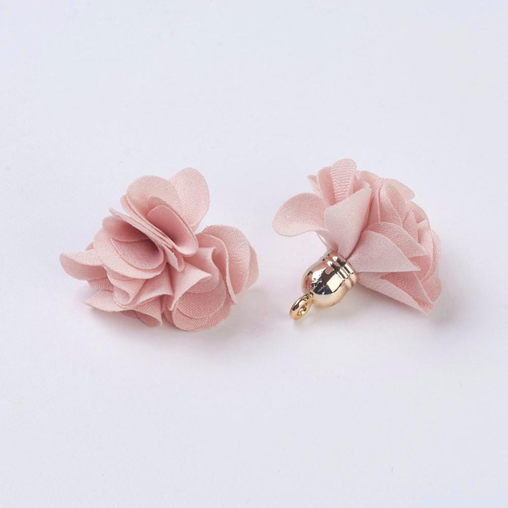 PandaHall Cloth Pendant Decorations, with Acrylic Findings, Flower, PeachPuff, 25~30x28~35mm, Hole: 2mm Cloth Flower Brown