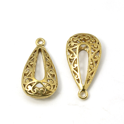 PandaHall Brass Hollow Pendants, Drop, Unplated, Nickel Free, about 29mm long, 15mm wide, 6mm thick, hole: 2mm Brass Drop