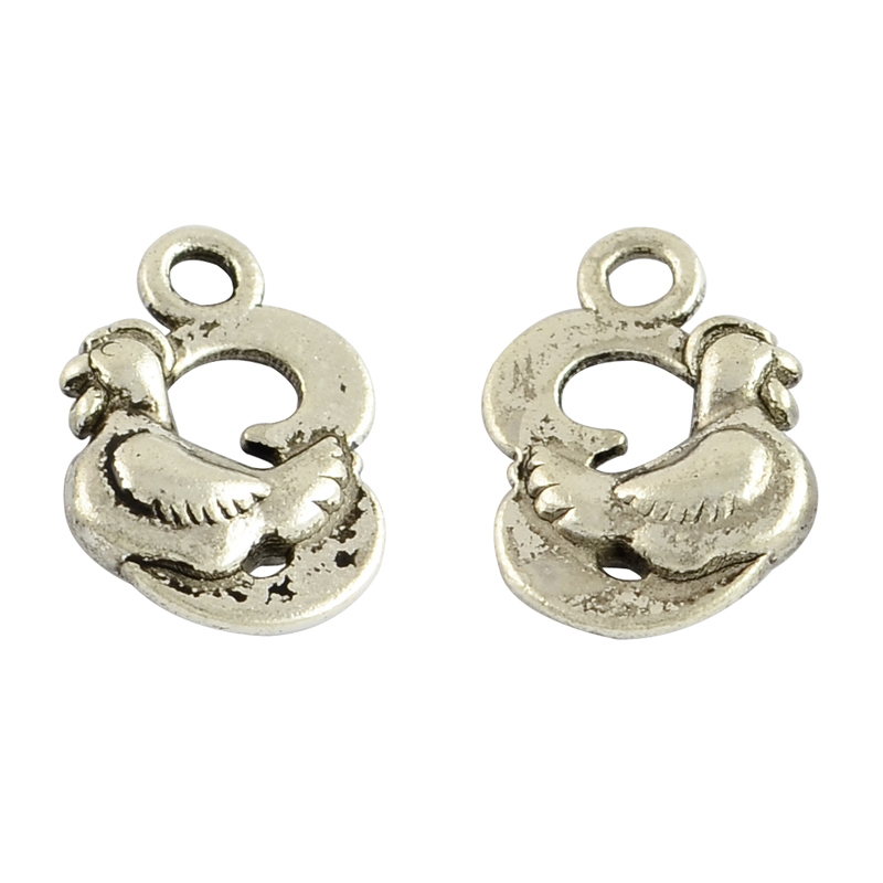 PandaHall Tibetan Style Alloy Pendants, Number 3 with Hen, Lead Free & Cadmium Free, Antique Silver, 15x11x4mm, Hole: 2mm Alloy Animal