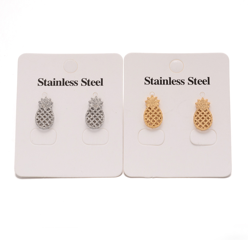 PandaHall 304 Stainless Steel Stardust Ear Studs, Pineapple, Mixed Color, 14.5x8mm; Pin: 0.8mm Stainless Steel