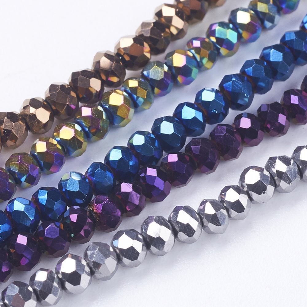 PandaHall Electroplate Glass Beads Strands, Full Plated, Faceted, Rondelle, Mixed Color, 2.5x2mm, Hole: 1mm Glass Rondelle Multicolor