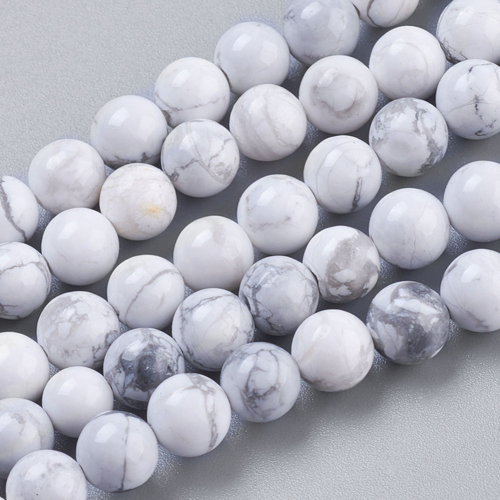 PandaHall Natural Howlite Beads Strands, Round, White, 6mm, Hole: 1mm Howlite Round White