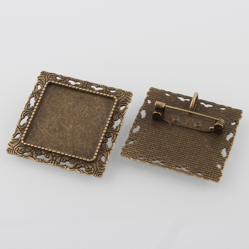 PandaHall Vintage Alloy Brooch Cabochon Bezel Settings, with Iron Pin Back Bar Findings, Nickel Free, Antique Bronze, Square Tray: 25x25mm;...