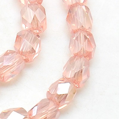 PandaHall Electroplate Glass Beads Strands, AB Color Plated, Faceted, Cube, Pink, 6x6x6mm, Hole: 1mm; about 71pcs/strand, 16.5" Cube Pink