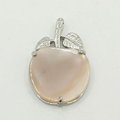 PandaHall Pink Shell Pendants, with Brass Pendant Findings, Apple, Platinum Metal Color, 27x18x4mm, Hole: 2x3.5mm Pink Shell Fruit Pink