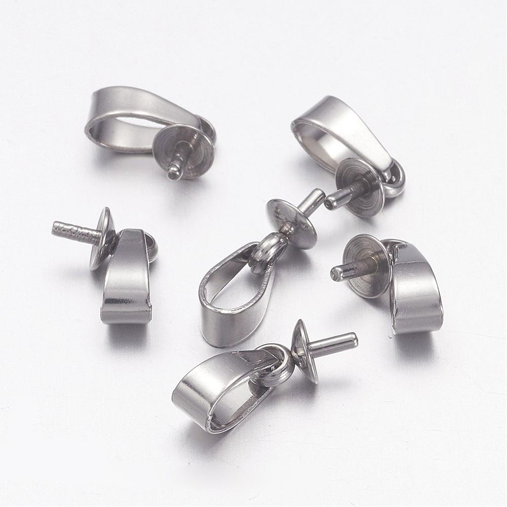 PandaHall 304 Stainless Steel Pendant Bails, For Half Drilled Beads, 12x4mm, Pin: 1mm, Hole: 5.5x2.5mm Stainless Steel