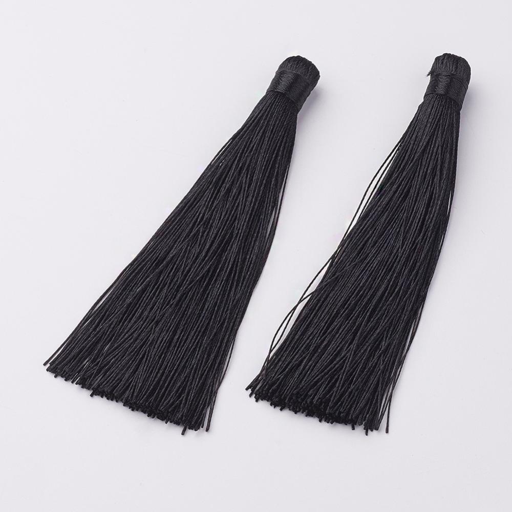 PandaHall Nylon Tassels Big Pendant Decorations, Black, 120x10mm, Hole: 5mm Nylon Black