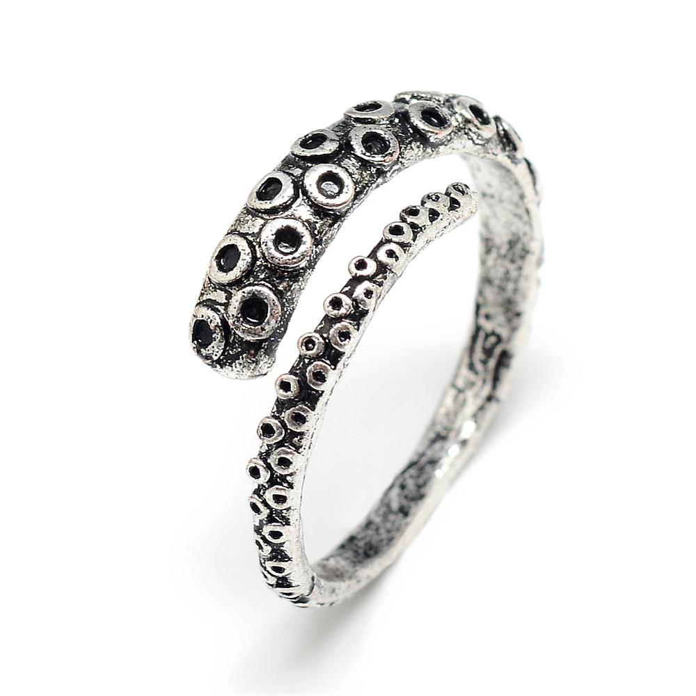 PandaHall Alloy Finger Rings, Octopus, Size 10, Antique Silver, 20mm Alloy