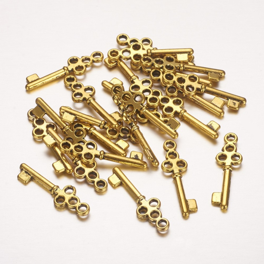 PandaHall Tibetan Style Pendants, Lead Free, Cadmium Free and Nickel Free, Antique Golden, Skeleton Key, 7mm wide, 21.5mm long, hole: 1mm...