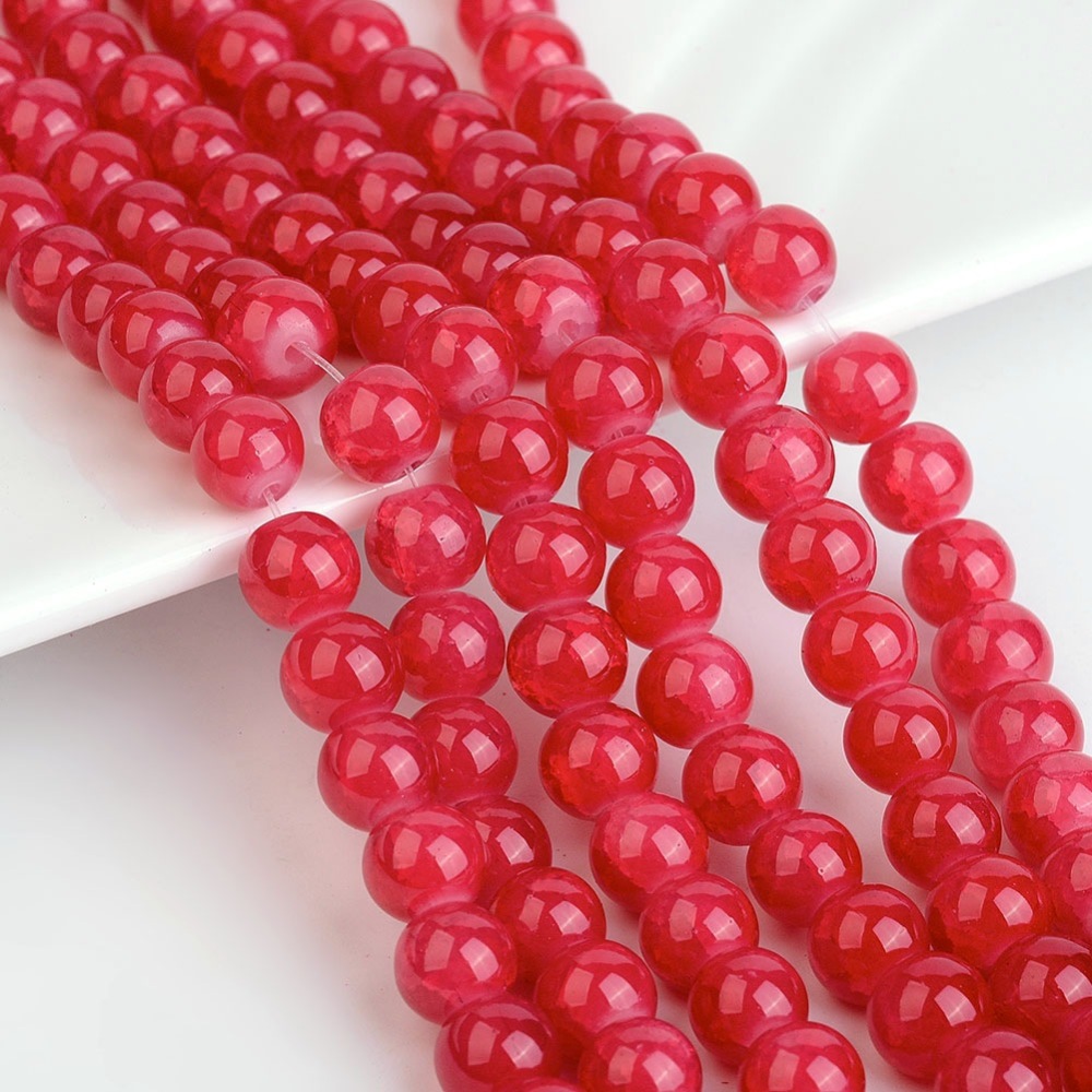 PandaHall Baking Painted Imitation Jade Crackle Glass Bead Strands, Round, FireBrick, 8~8.5x7.5~8mm, Hole: 1.5mm; about 106pcs/strand, 31.4"...