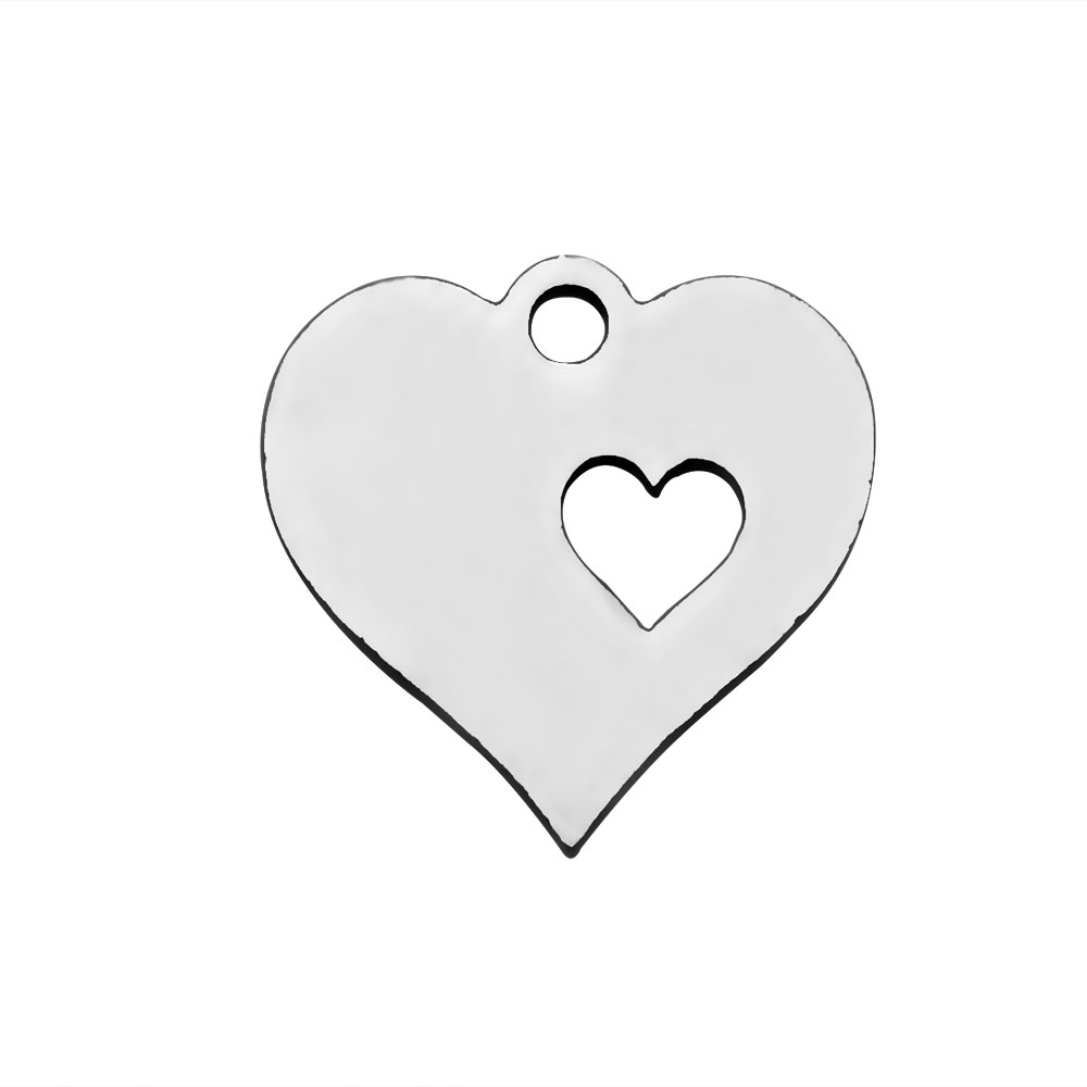 PandaHall 304 Stainless Steel Charms, Heart, Stainless Steel Color, 12.5x12.5x1.2mm, Hole: 1mm Stainless Steel Heart