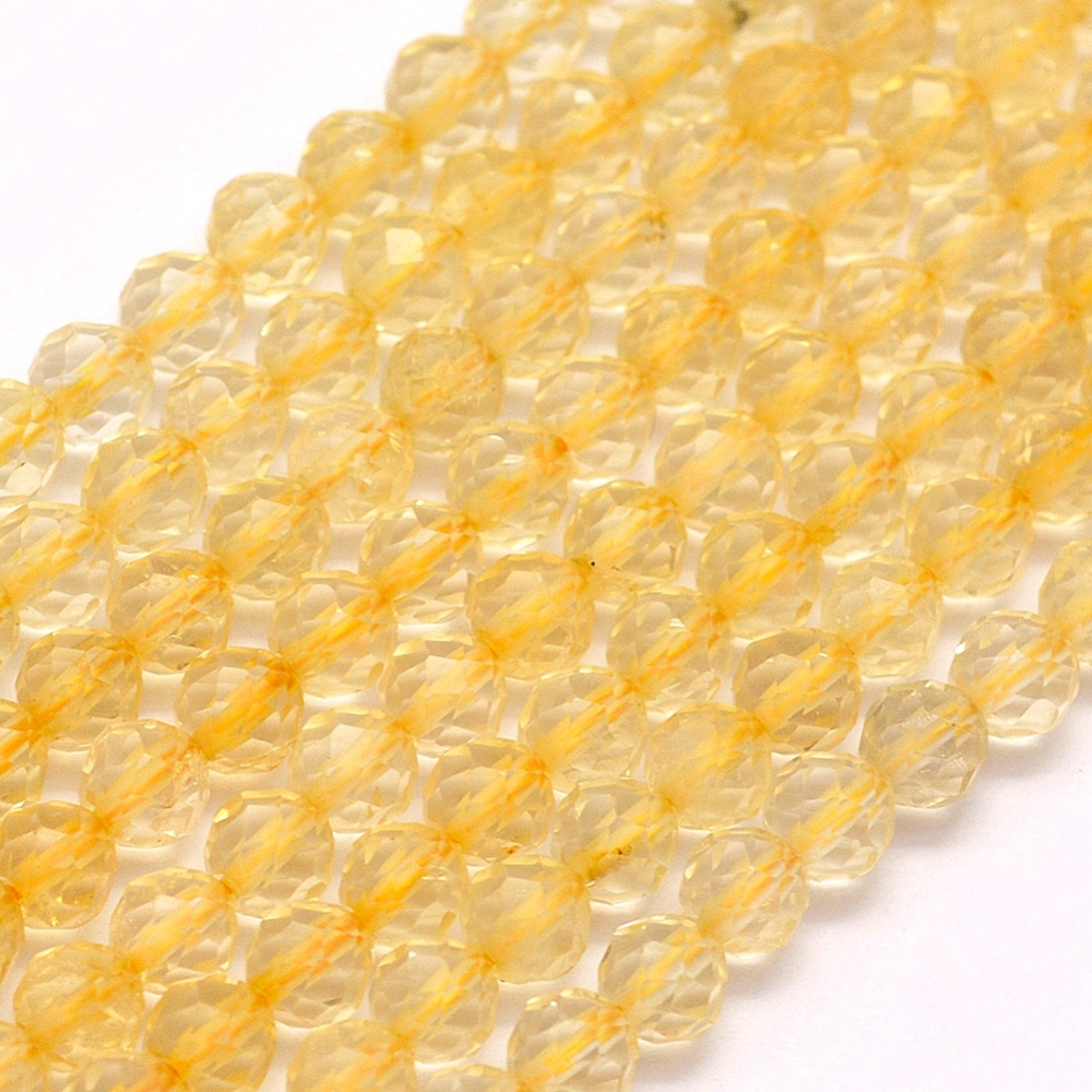 PandaHall Natural Citrine Beads Strands, Faceted, Round, 3mm, Hole: 0.5mm; about 180~189pcs/strand, 15.7"(40cm) Citrine Round Yellow