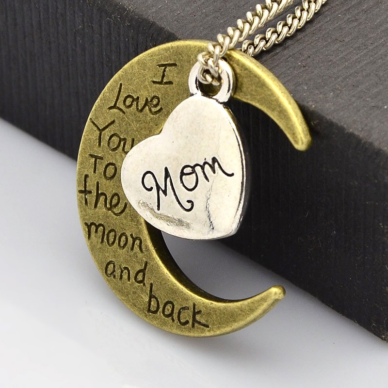 PandaHall Tibetan Style Alloy Word Combined Pendants Sets, Moon and Heart with Word Mom, Nickel Free & Lead Free, Mixed Color, Heart...