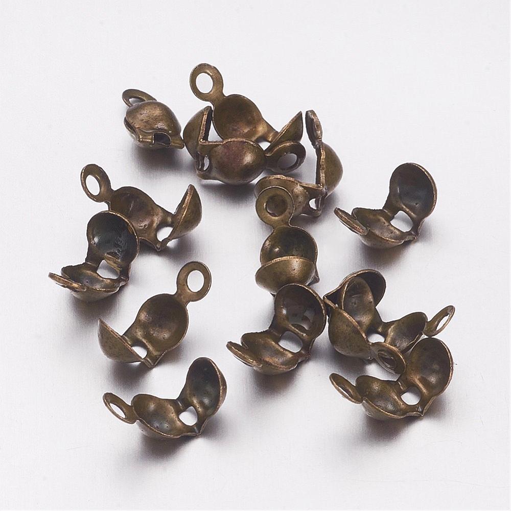 PandaHall Antique Bronze Tone Iron Bead Tips Knot Covers for Jewelry Accessories, Nickel Free, 8mm long, 4mm wide, hole: 1.5mm, about...