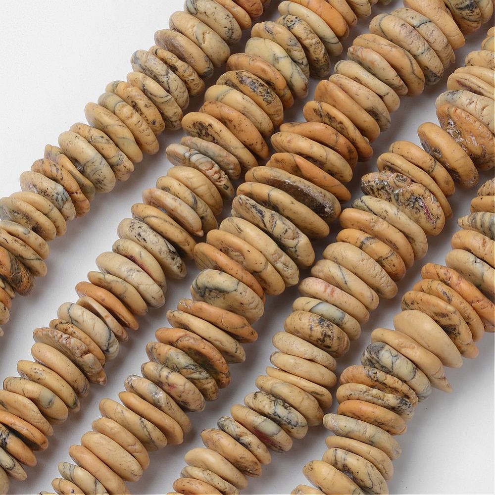 PandaHall Synthetic Turquoise Beads Strands, Nuggets, PaleGoldenrod, 9~32x4~26x2~8mm, Hole: 2mm; about 83~110pcs/strand, 14.9''~17.3''...