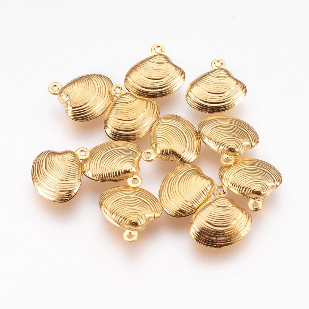PandaHall 304 Stainless Steel Pendants, Shell, Golden, 14x13x4mm, Hole: 1mm Stainless Steel Shell