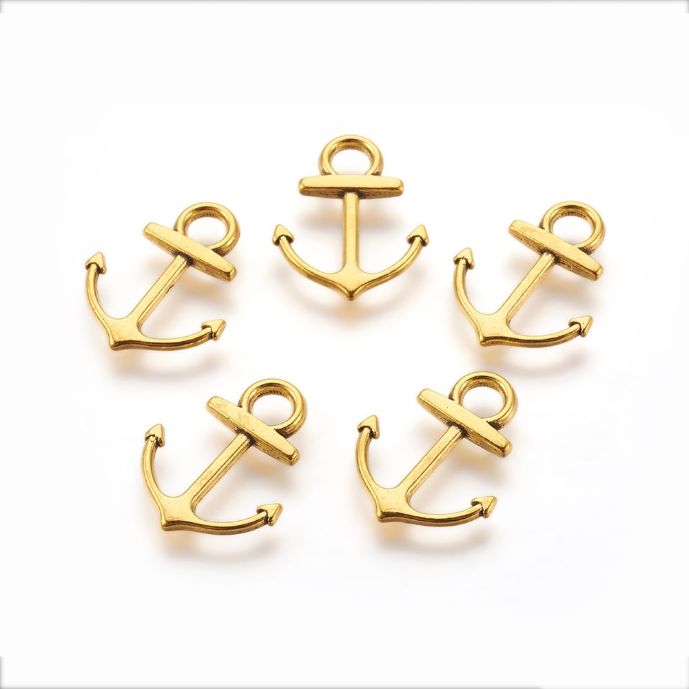 PandaHall Alloy Pendants, Lead Free, Anchor, Antique Golden, 19x15x2mm, hole: 3mm Alloy Anchor & Helm