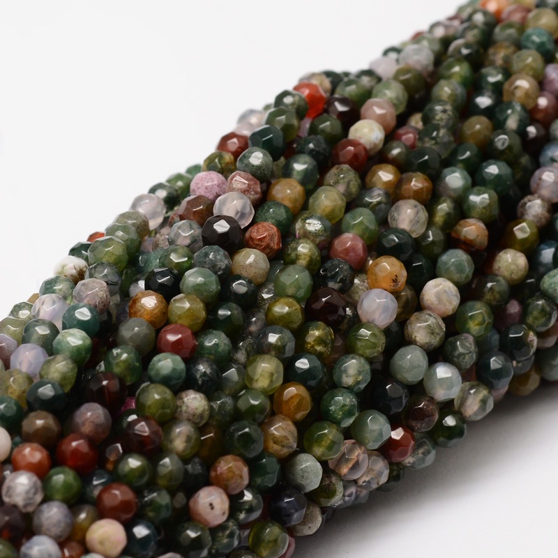 PandaHall Faceted Natural Indian Agate Round Beads Strands, 4mm, Hole: 1mm; about 92pcs/strand, 15.3" Indian Agate Round