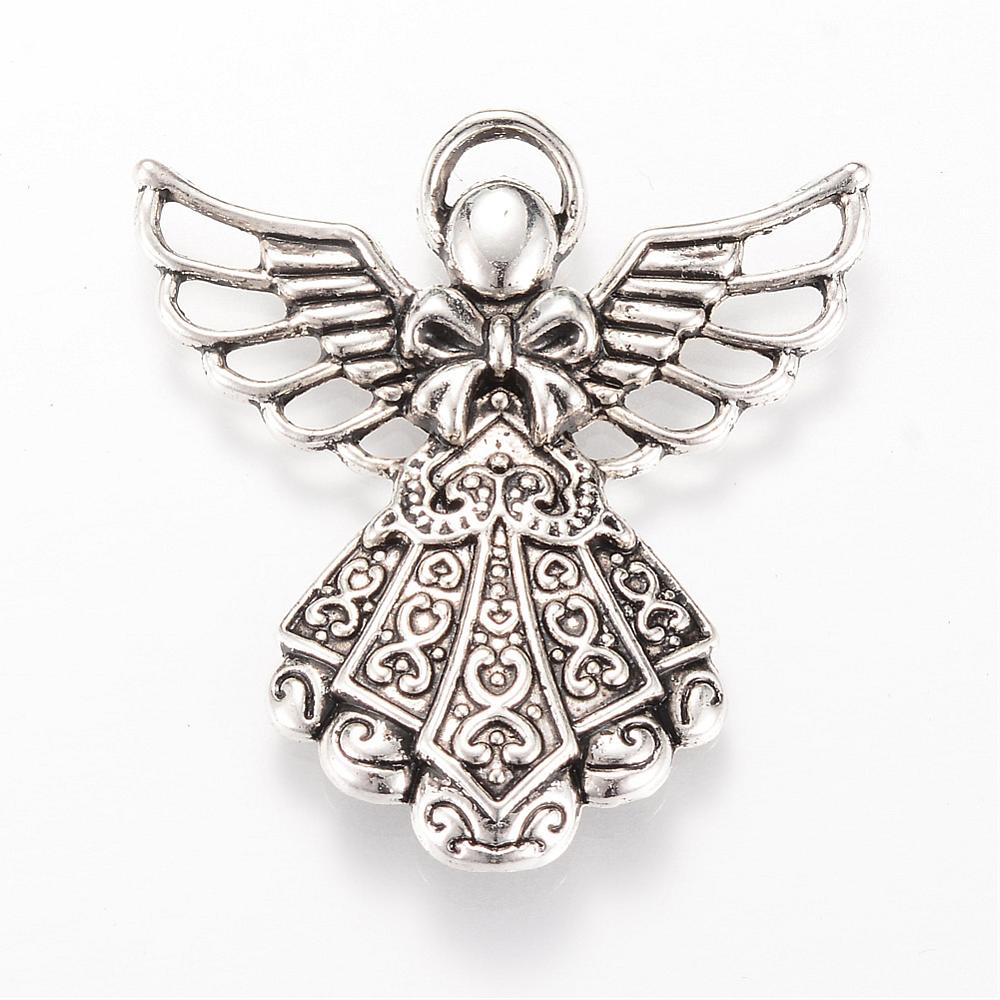 PandaHall Tibetan Style Alloy Pendants, Angel, Lead Free & Cadmium Free, Antique Silver, 42x39x4mm, Hole: 2mm; about 155pcs/1000g Alloy...