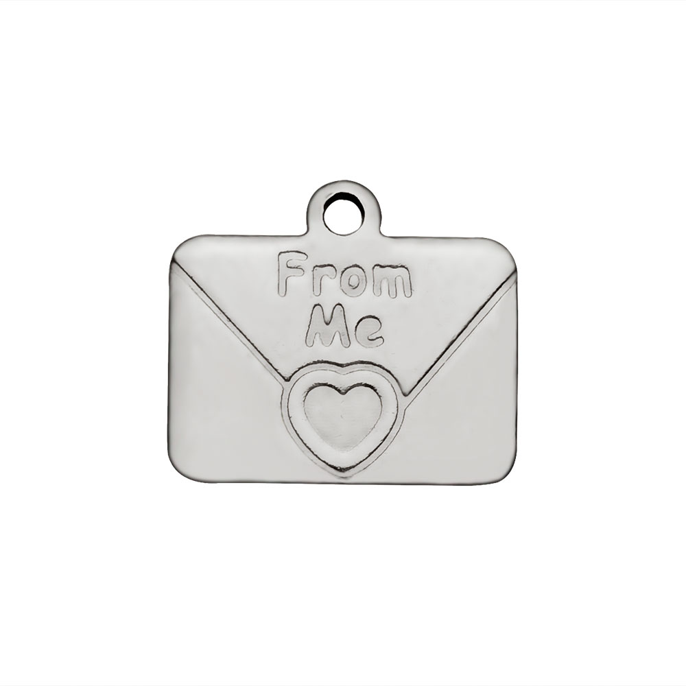 PandaHall 304 Stainless Steel Charms, Envelope with Word, Stainless Steel Color, 12x14x1mm, Hole: 1mm Stainless Steel Daily Supplies
