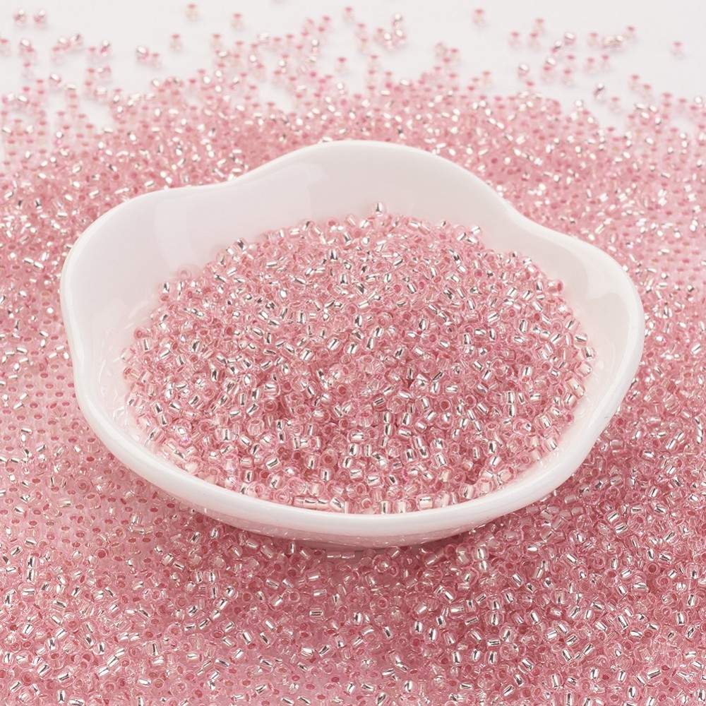 PandaHall TOHO&reg Japan Import Glass Round Seed Beads, 11/0 Silver Lined, Pink, 2x1.5mm, Hole: 0.5mm; about 900pcs/10g Glass Pink