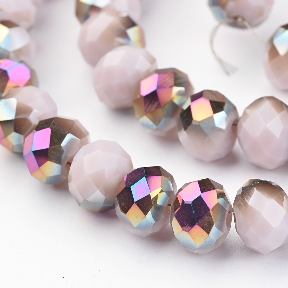 PandaHall Electroplate Glass Beads Strands,  Half Plated, Faceted Rondelle, Seashell, 8x6mm, Hole: 1mm; about 72pcs/strand, 15.7'' Glass...
