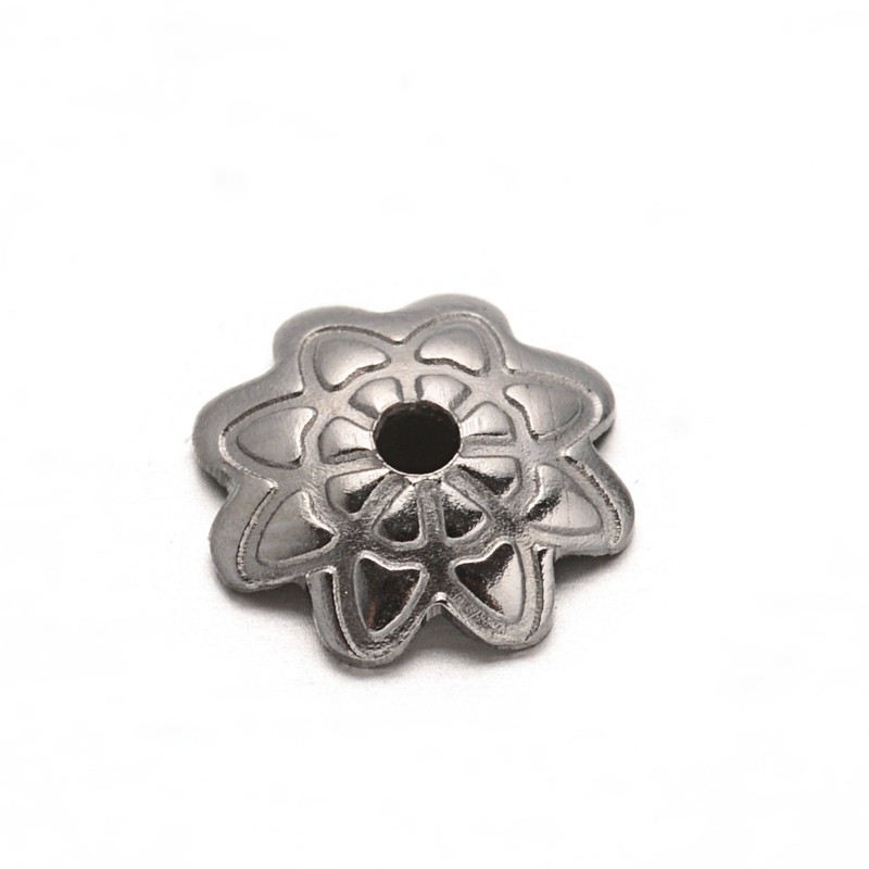 PandaHall Flower 304 Stainless Steel Bead Caps, Stainless Steel Color, 7x1.5mm, Hole: 1mm Stainless Steel