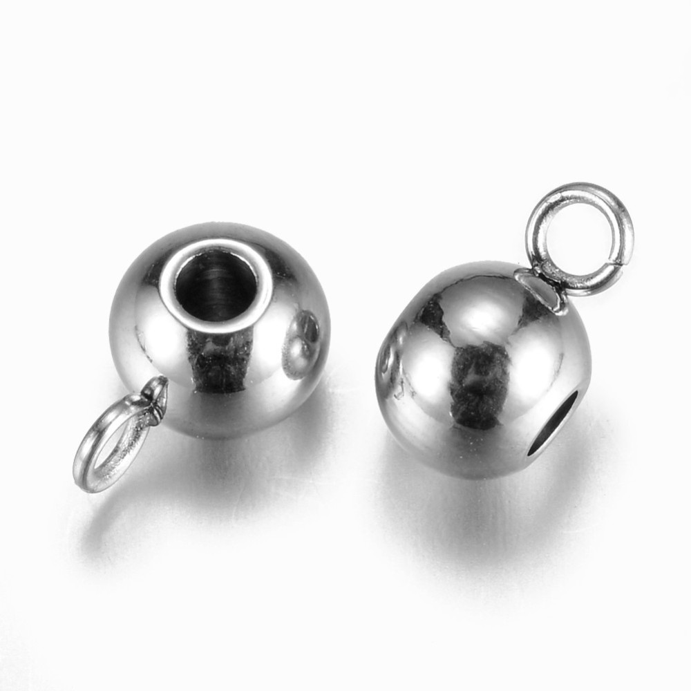 PandaHall 304 Stainless Steel Hanger Links, Rondelle Bail Beads, Stainless Steel Color, 9x5x6mm, Hole: 2mm Stainless Steel Rondelle