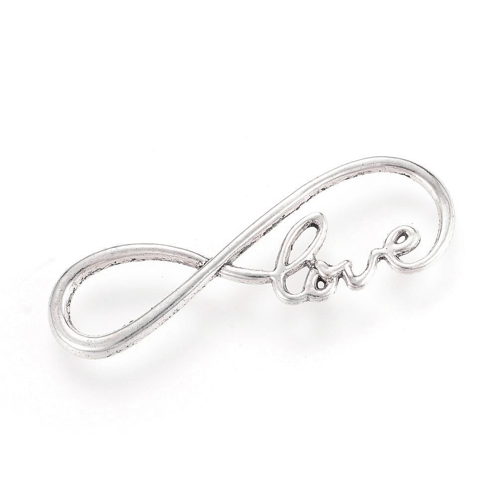 PandaHall Tibetan Style Alloy Links, Infinity with Word Love, Cadmium Free & Lead Free, Antique Silver, 37.5x12x3mm, Hole: 11.5x5.5mm; about...