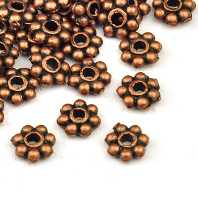 PandaHall Tibetan Silver Bead Spacers, Lead Free & Cadmium Free & Nickel Free, Snowflake, for Christmas, Red Copper, Size: about 6mm long...