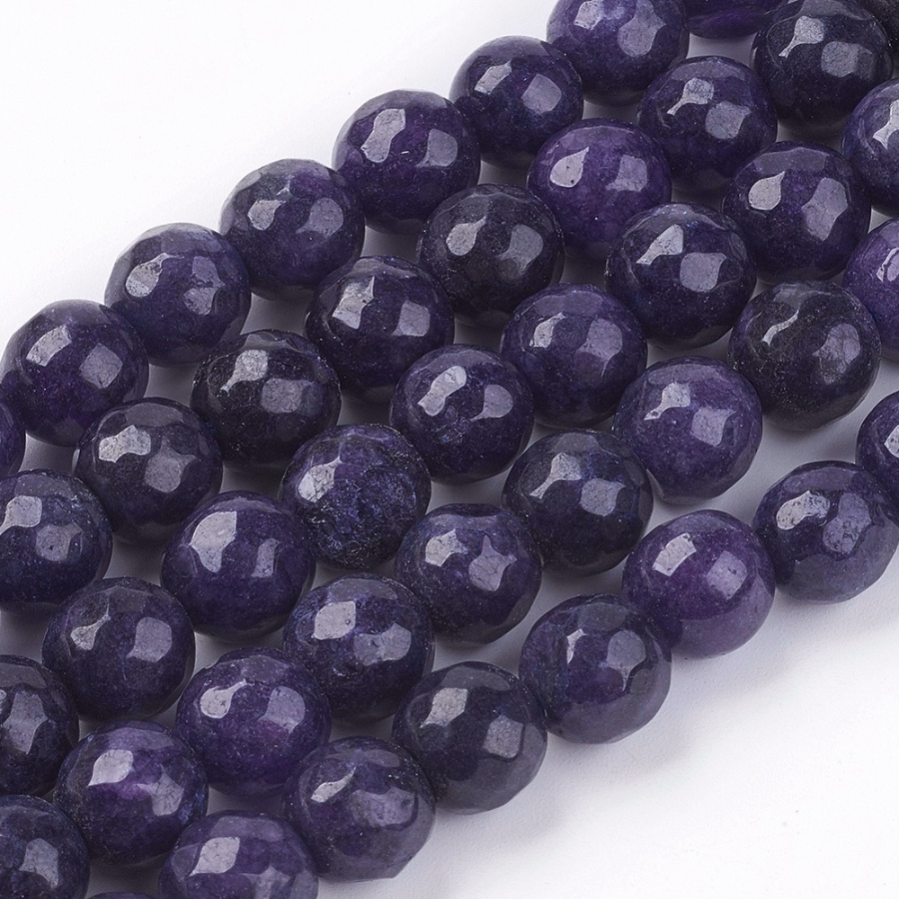 PandaHall Natural Jade Bead Strands, Dyed, Faceted, Round, Indigo, 10mm; Hole: 1mm; 38pcs/strand, 14.5" Other Jade Round Purple