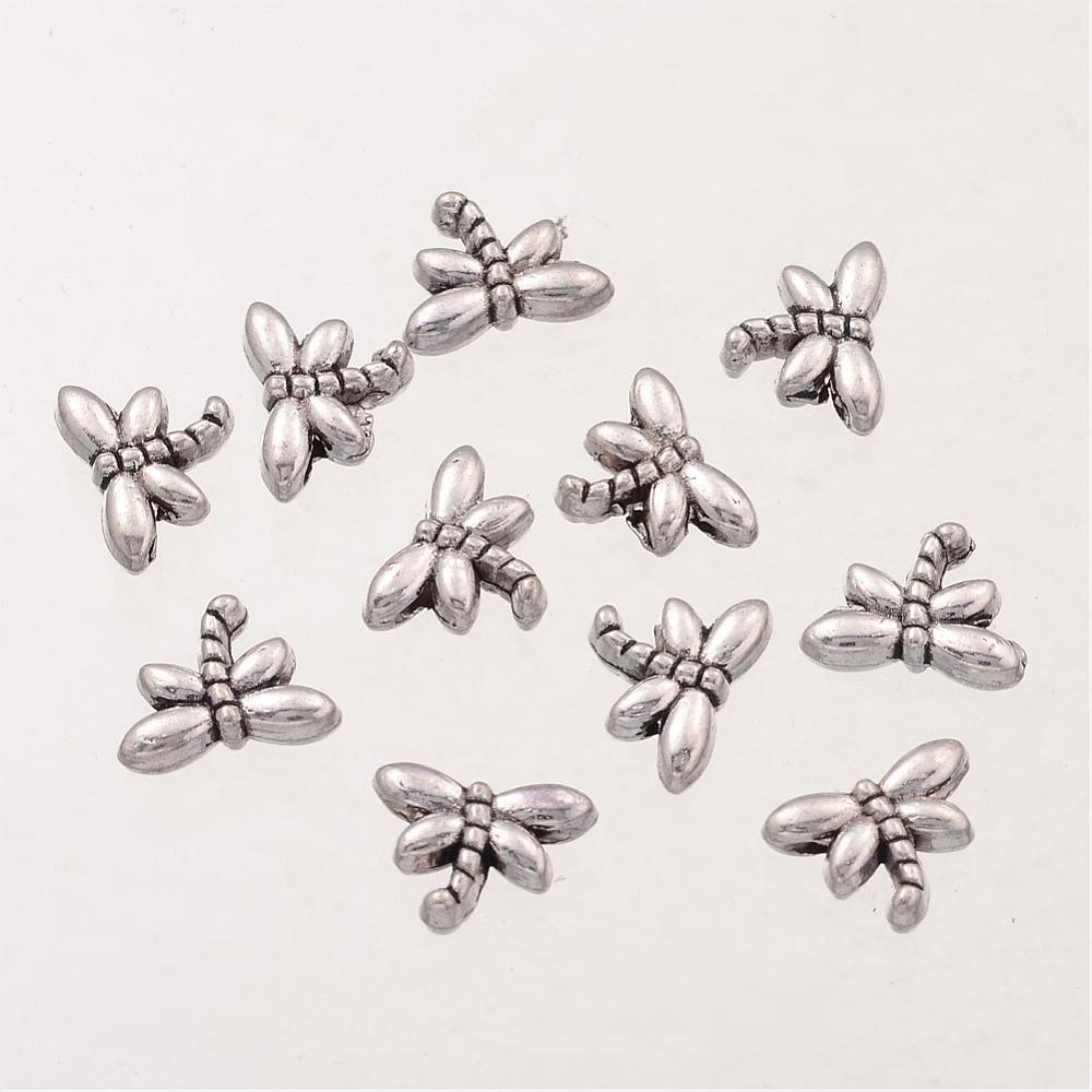 PandaHall Antique Silver Dragonfly Tibetan Silver Beads, Lead Free & Nickel Free & Cadmium Free, about 8mm wide, 6mm thick, Hole: 0.7mm...