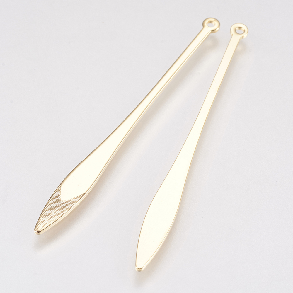 PandaHall Brass Pendants, Real Gold Plated, 48x4x1mm, Hole: 1mm Brass Others