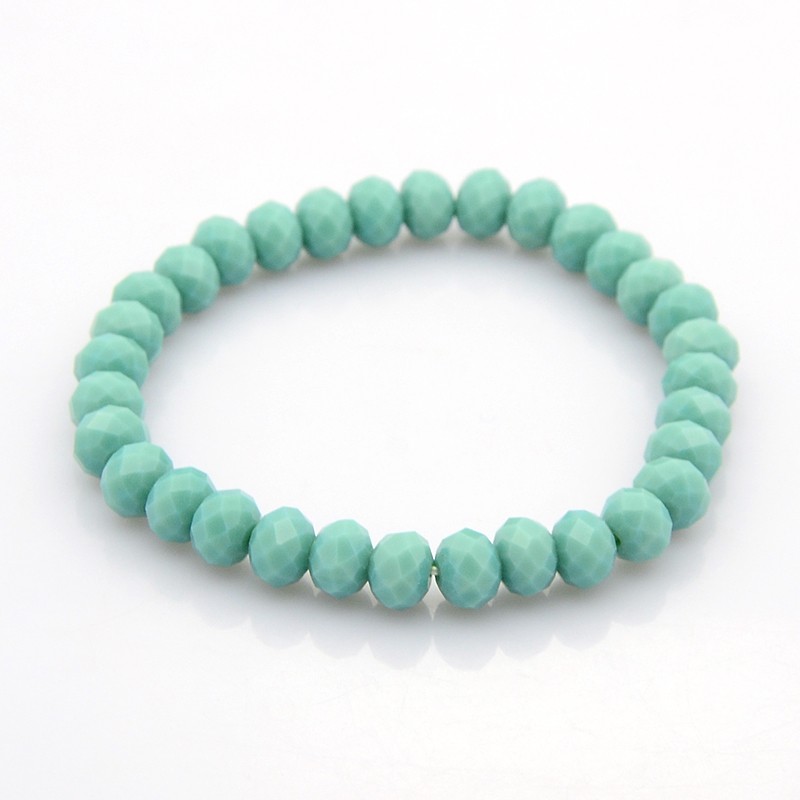 PandaHall Faceted Opaque Solid Color Crystal Glass Rondelle Beads Stretch Bracelets, Turquoise, 68mm Glass Green