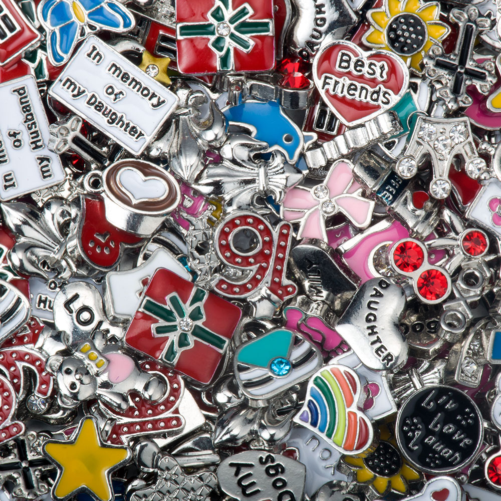 PandaHall Alloy Enamel Cabochons, Floating Locket Charms, Mixed Shapes, Mixed Color, 8~11x5~6x2mm Alloy Mixed Shapes Multicolor