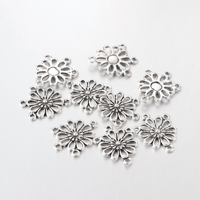 PandaHall Alloy Chandelier Component Links, Lead Free, Nickel Free and Cadmium Free, Flower, Antique Silver, about 18mm wide, 22.5mm long...