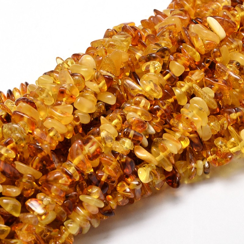 PandaHall Natural Amber Chip Beads Strands, 5~14x4~10mm, Hole: 1mm; about 15.5"~16.1" Amber Chip
