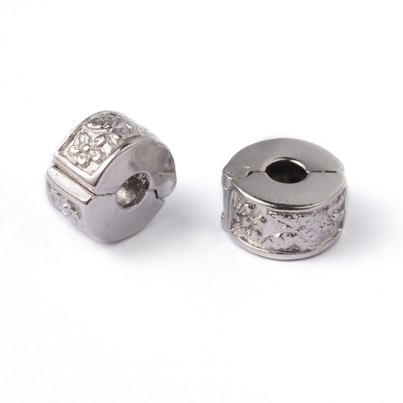 PandaHall Large Hole Column Beads, Brass European Style Clasps, Platinum, about 11mm long, 10.5mm wide, 6mm thick, Hole: 3.5mm Brass Column