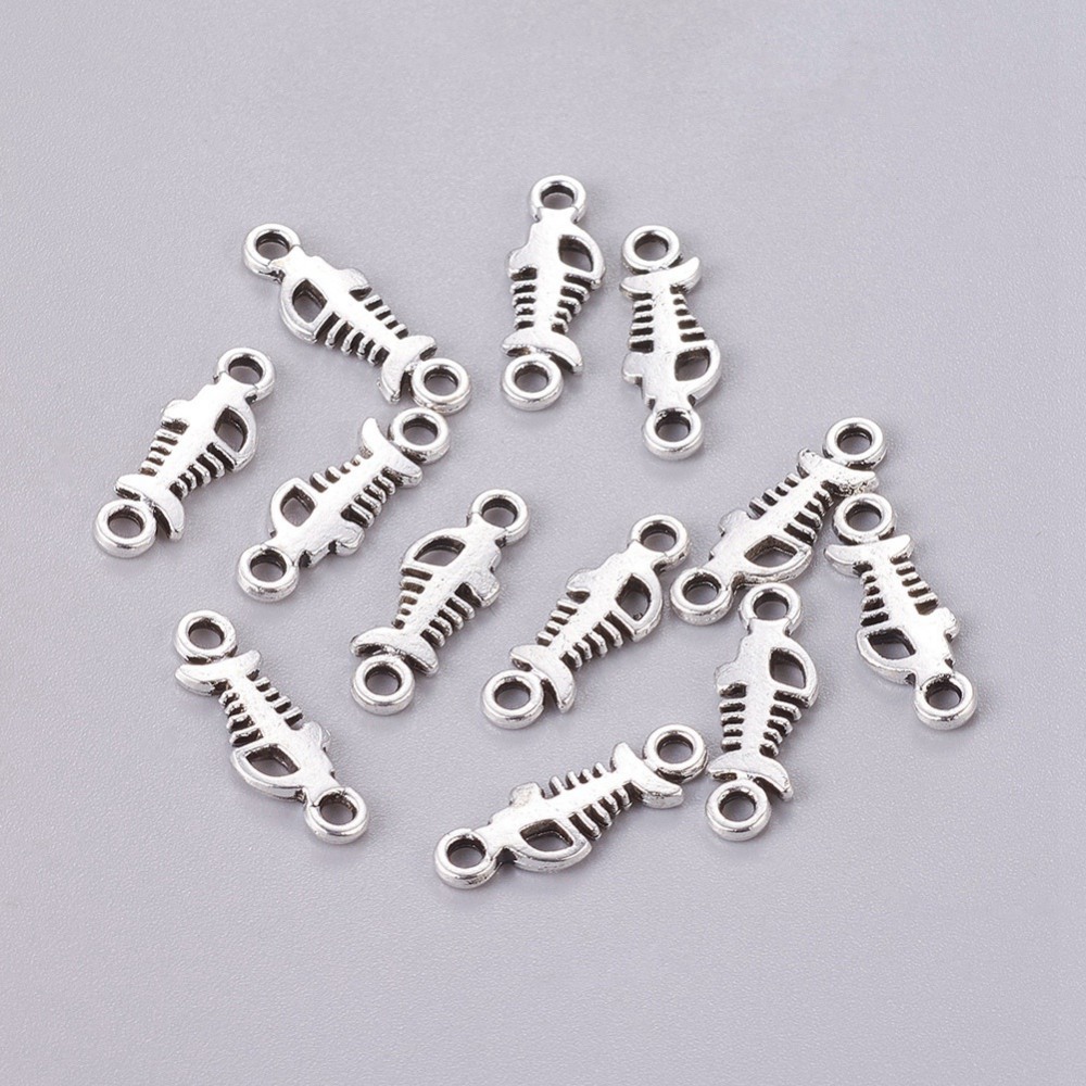 PandaHall Tibetan Silver Links, Lead Free, Cadmium Free and Nickel Free, Fish Bone, Antique Silver, 7mm wide, 15mm long, hole: 1.5mm Alloy...