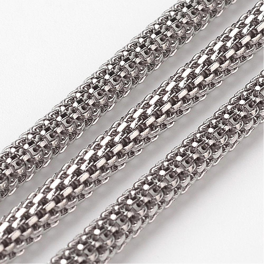 PandaHall 304 Stainless Steel Mesh Chains, Stainless Steel Color, 3mm Stainless Steel