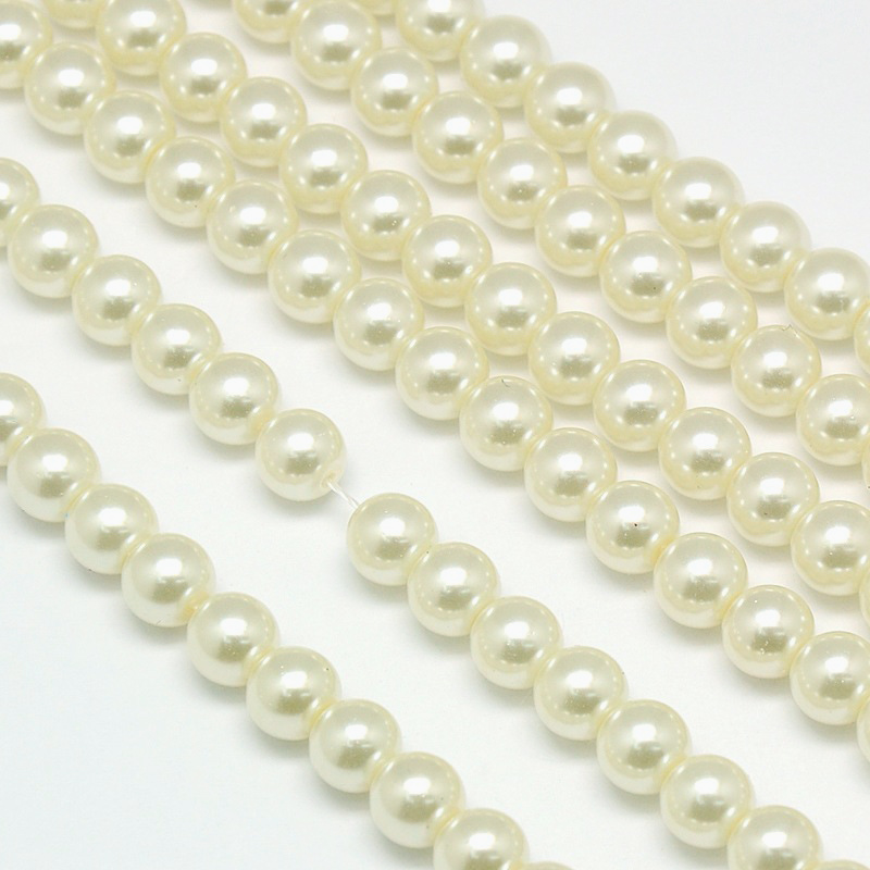 PandaHall Environmental Dyed Glass Pearl Round Bead Strands, Cotton Cord Threaded, Beige, 12mm, Hole: 0.7~1.1mm Glass Round Yellow