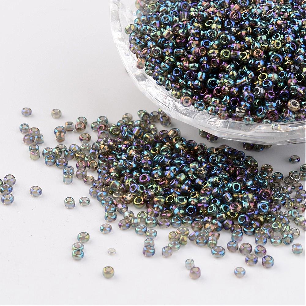 PandaHall Round Trans. Colors Rainbow Glass Seed Beads, DarkGray, Size: about 2mm in diameter, hole:1mm; about 3306pcs/50g Glass Gray