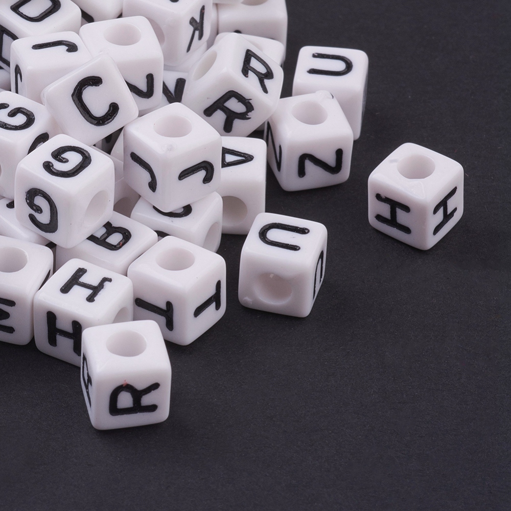 PandaHall White Chunky Letter Acrylic Cube Beads for Kids Jewelry, 8x8x8mm, Hole: 4mm Acrylic Cube White