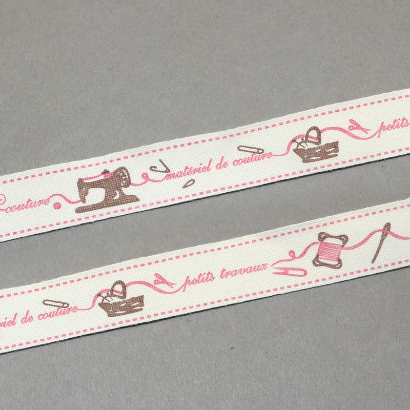 PandaHall Cartoon Printed Cotton Ribbon, Pink, 5/8"(15mm); about 20yards/roll(18.288m/roll) Cotton Pink