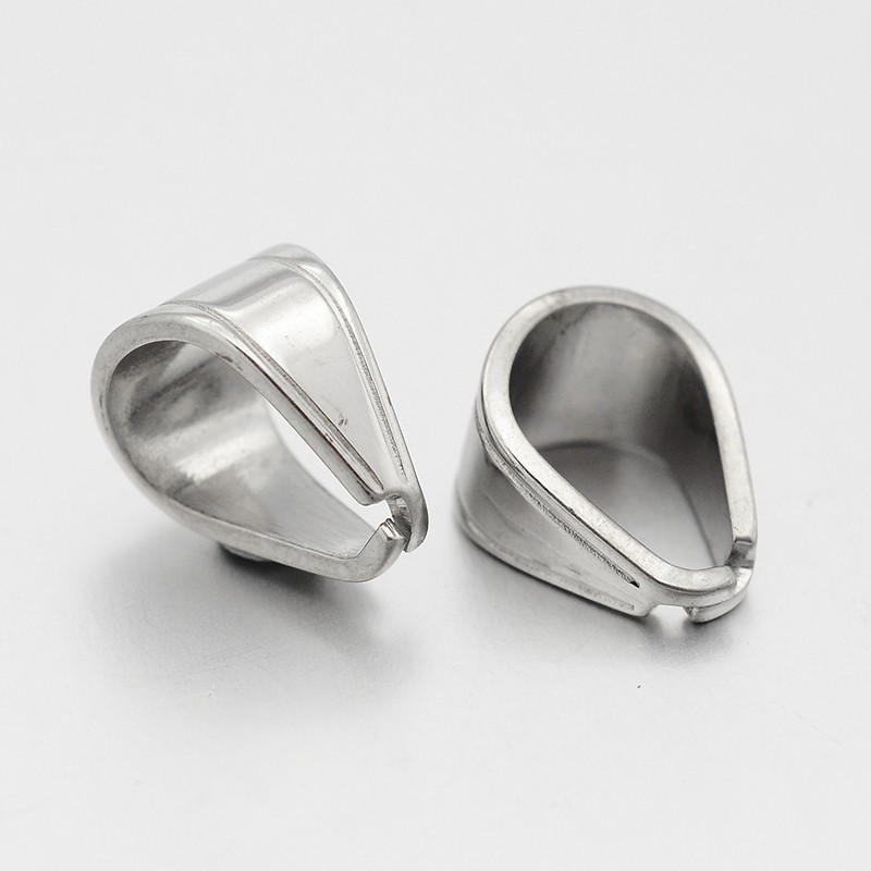 PandaHall 304 Stainless Steel Snap on Bails, for Pendants, Stainless Steel Color, 11x7mm, Pin: 1mm Stainless Steel