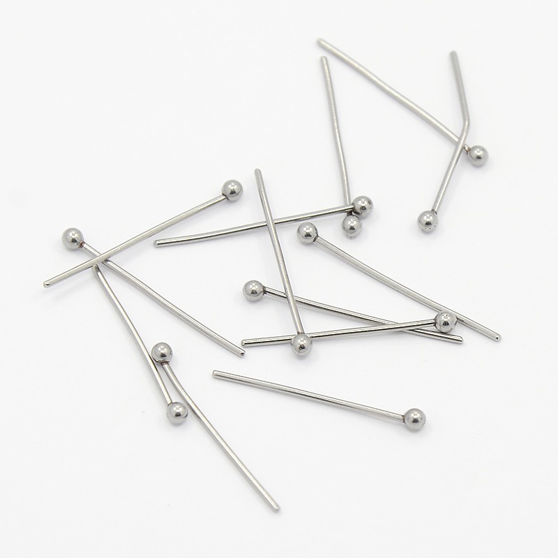 PandaHall 304 Stainless Steel Ball Head pins, Stainless Steel Color, 20mm, Pin: 0.7mm; about 500pcs/bag Stainless Steel