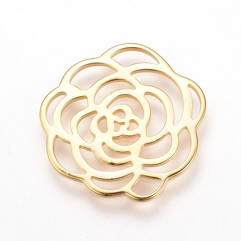 PandaHall Brass Filgree Joiners, Real Gold Plated, Hollower Flower, Golden, 22x21.5x1mm Brass Flower