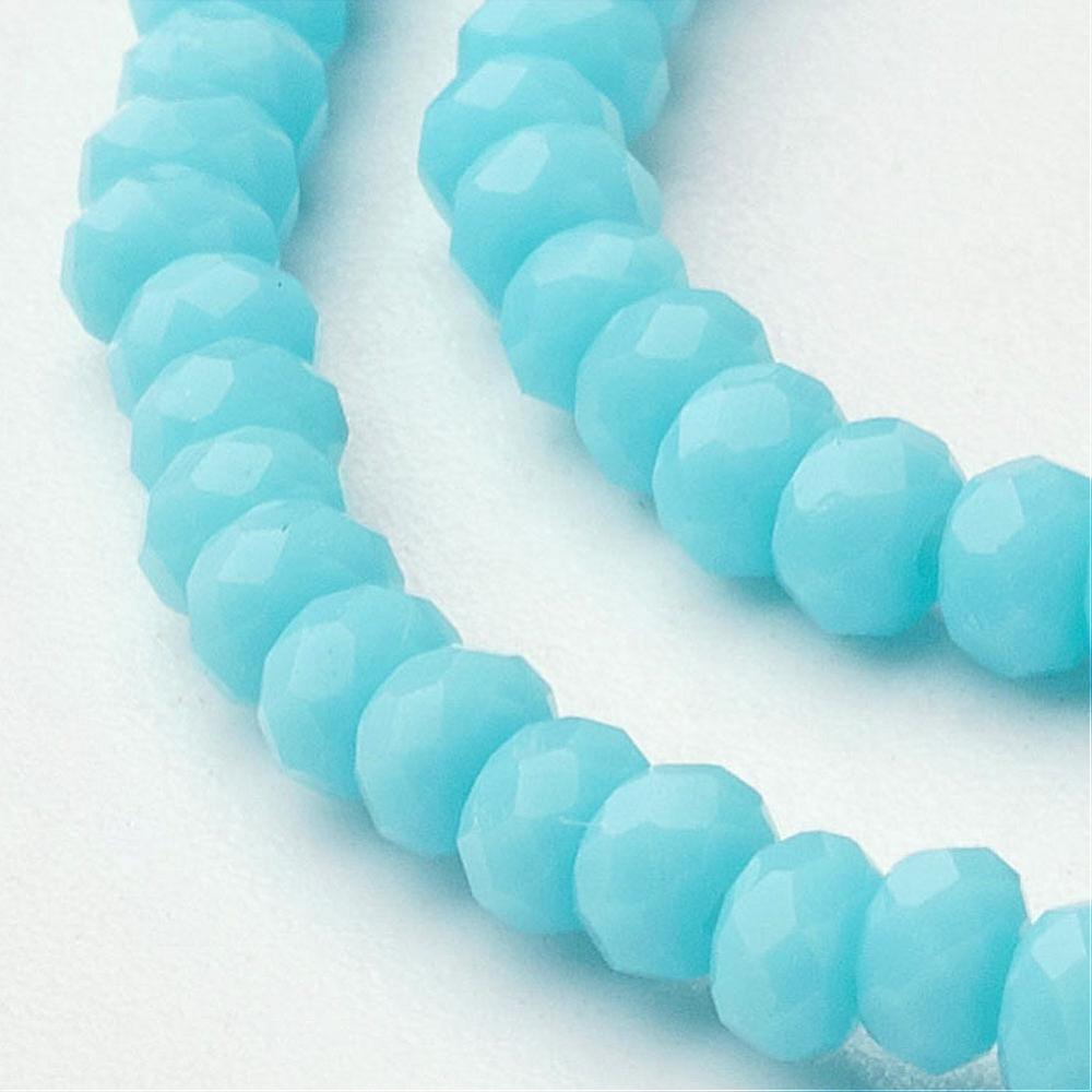 PandaHall Faceted Imitation Jade Glass Beads Strands, Flat Round, PaleTurquoise, 3x2mm; Hole: 0.5mm, about 200pcs/strand, 16.7" Glass Flat...